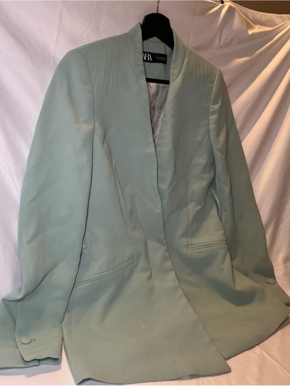 Zara Light Mint Green Open-Front Blazer